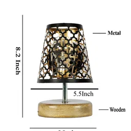 Devansh Black & Beige Wooden Printed Contemporary Table Lamp image 3