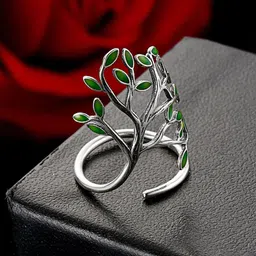 Yellow Chimes Silver-Plated Leaf Designed Adjustable Ring image 1