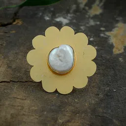 Silvermerc Designs Gold-Plated White Pearl Studded Handcrafted Adjustable Ring image 1