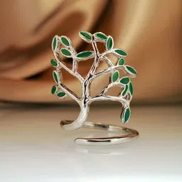 Yellow Chimes Silver-Plated Leaf Designed Adjustable Ring image 2