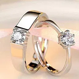 VIEN Set Of 2 Silver-Plated Crystal Studded Stainless Steel Adjustable Couple Rings image 3
