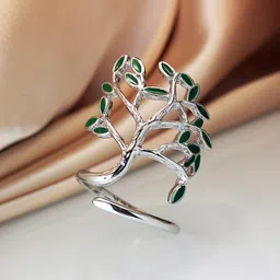 Yellow Chimes Silver-Plated Leaf Designed Adjustable Ring image 3