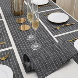 HOKIPO Grey 7-Pieces Striped Rectangular Table Placemats & Table Runner image 5