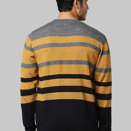 Raymond Men Yellow & Grey Striped Pullover image 5