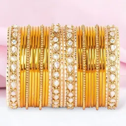 leshya Set Of 30 Brass Plated Kundan Studded Traditional Ethnic Bangles-picture-32