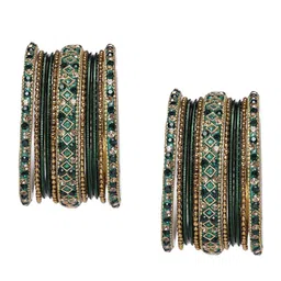 Peora Green Gold Plated Chura Chuda Bangle Set image 3