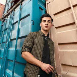 Roadster Men Olive Green & Blue Twill Checked Casual Sustainable Shirt-image-67