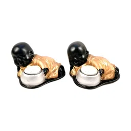 apka mart Black & Gold-Toned 2 Pieces Buddha Showpiece With Tea Light Holder image 5