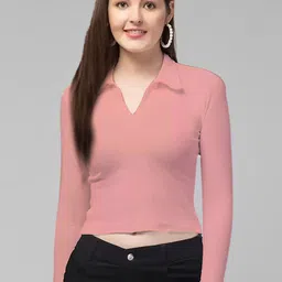 Dream Beauty Fashion Shirt Collar Fitted Crop Top image 1