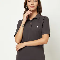 HOUSE OF S Women Polo Collar Cotton T-shirt-image-7