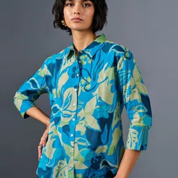 AND Floral Printed Shirt Collar Cuffed Sleeves Pure Cotton Shirt Style Top-picture-34
