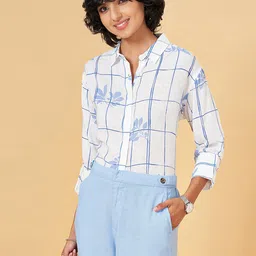 Annabelle by Pantaloons Checked Mandarin Collar Shirt Style Top image 1