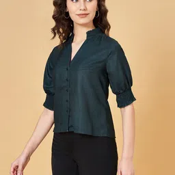 YU by Pantaloons Geometric Printed Mandarin Collar Shirt Style Top-picture-34
