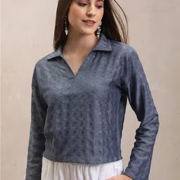 Tokyo Talkies Blue Shirt Style Top-image-50