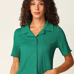 DressBerry Green Self Design Shirt Style Top-picture-24