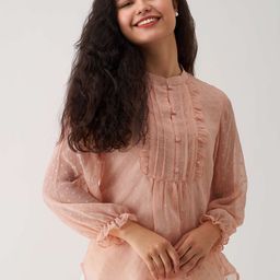 AASK Self Design Mandarin Collar Layered Shirt Style Top-picture-49