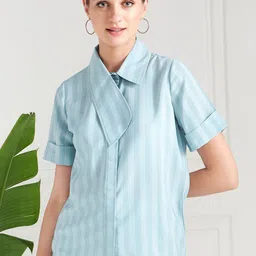 Athena Immutable Blue Striped Shirt Collar Shirt Style Top-image-34