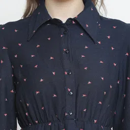Oxolloxo Navy Blue & Pink Print Pure Cotton Shirt Style Top image 5