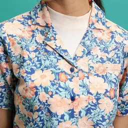 Tokyo Talkies Floral Print Shirt Collar Short Sleeves Cotton Shirt Style Top image 2