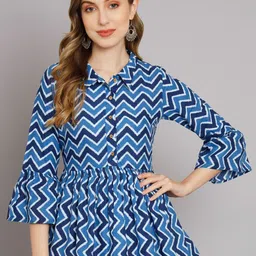 KALINI Geometric Print Bell Sleeve Cotton Peplum Top image 5