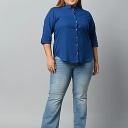 Vastraa Fusion Plus Size Mandarin Collar Pure Cotton Casual Shirt image 2