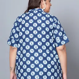 Indietoga Plus Size Floral Printed Mandarin Collar Top image 5