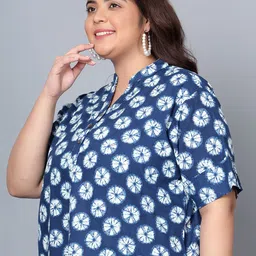 Indietoga Plus Size Floral Printed Mandarin Collar Top image 2