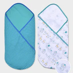 MiArcus Kids Pack of 2 Blue & White Swaddle Wraps image 1