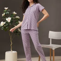 Clovia Cotton Printed Button Down Shirt and Pyjama-picture-17