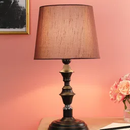 Bronze Fabric Shade Table Lamp with Black Base by Foziq image 2