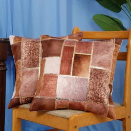 DREAM WEAVERZ Brown & White Set of 2 Abstract Velvet Square Cushion Covers image 1