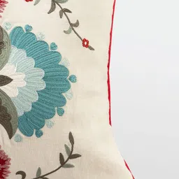 Mirooh Beige & Red Floral Embroidered Rectangular Pre Filled Cushion image 5