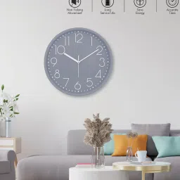 random Tic Toc Grey & White Plastic Wall Clock image 1