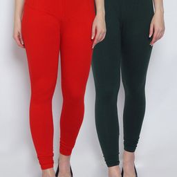 GRACIT Woman Pack of 2 Solid Red & Green Churidar Length Legging-picture-35