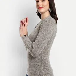 CREATIVE LINE Self Design Round Neck Long Sleeves Woolen Pullover Sweaters image 3