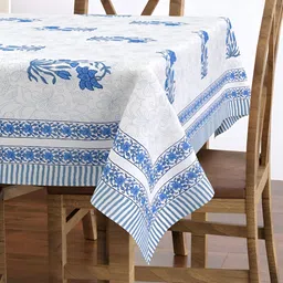 BLOCKS OF INDIA Blue & White Ethnic Motifs Cotton 6-Seater Table Cover-picture-35