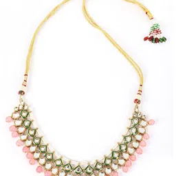 Jazz and Sizzle Women Gold-Plated Pink & White Stone Studded & Beaded Jewellery Set image 4