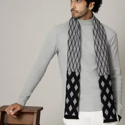 HANDICRAFT PALACE Men Grey & Black Printed Woolen Mufflers image 5