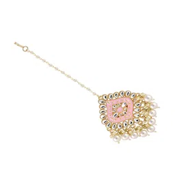 Fida Gold-Plated Kundan-Studded & Faux Pearls-Beaded Maang Tikka image 2