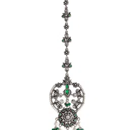 Voylla Silver Plated Artifical Stone Studded Maang Tikka image 2