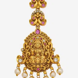 Kushal's Fashion Jewellery Gold-Plated Artificial Beads Studded Maang Tikka image 3