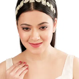 FEMMIBELLA Gold-Plated Kundan Studded Matha Patti image 5