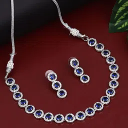 Anvik Silver Plated CZ Studded Jewellery Set-image-69