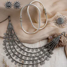 TEEJH Anreeta Set Of 4Silver-Plated Oxidized Jewelry Gift Set-picture-38