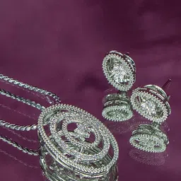 Manikya Rhodium-Plated American Diamond-Stones Studded Flower Shaped Pendant And Earrings-picture-31