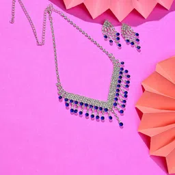 SOHI Women Silver-Plated Blue Stone Studded Jewellery Set-image-23