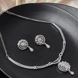 Voylla Silver-Plated White Stone-Studded Jewellery Set-picture-17