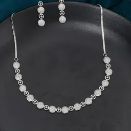 Voylla Silver-Toned White CZ-Studded Rhodium-Plated Jewellery Set-picture-20