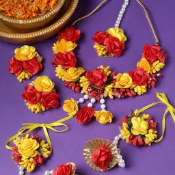 ZENEME Gold-Plated Floral Mehendi Jewellery Set-image-79