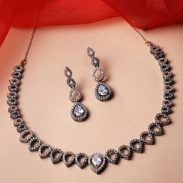 ZENEME Rose Gold-Plated American Diamond-Studded Spheroid Necklace & Earrings-picture-5